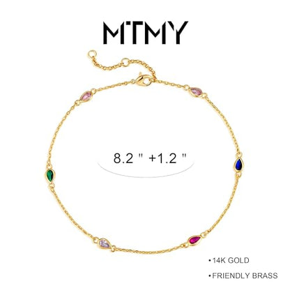 Gold Anklets for Women 14K Gold Plated Tiny Bead Anklet Colorful Tassel Foot Chain Dainty Adjustable Cute Summer Beach Boho Anklets Jewelry Gift - color: colorful drop A