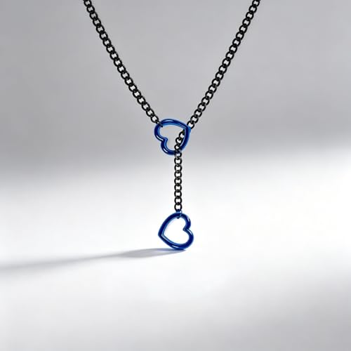 Choker Necklace for Women Gothic Goth Stainless Steel Slip Chain Chunky Long Drop Mens Punk Necklace Jewelry Gift - style: Blue Heart