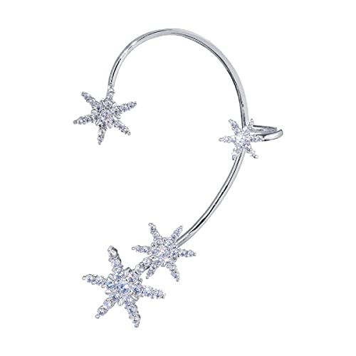 Luxury 3D Butterfly Cuff Earrings Ear Wrap Earrings Crystal CZ No Piercing Ear Clip Crawler Full Rhinestone for Women Wedding Jewelry - style: Silver Snowflake Left