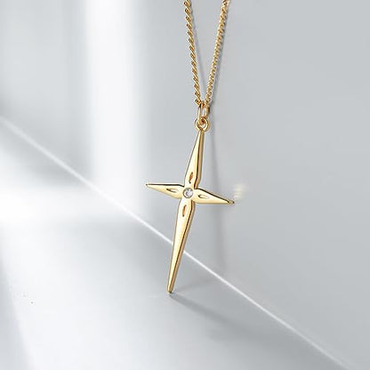 Fettero Cross Necklace for Women Faith Pendant 14K Plated Dainty Chain Necklaes Minimalist Simple Tiny God Lords Prayer Religious Jewelry - style: Arrow CZ Cross