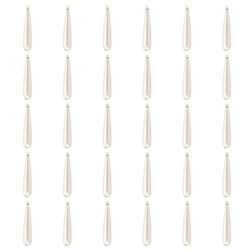 PATIKIL Pearl Charm, 50Pcs Pearl Beads Teardrop Faux Pearl Pendant Charm with Loop for Jewelry Making Bracelets Earrings Necklace - color: Gold, size: 40x9mm