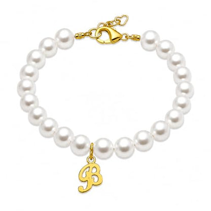 Baby Crystals Custom 14K Gold-Plated Initial Bracelet Charm, Birthday Keepsake Jewelry - style: White Pearl
