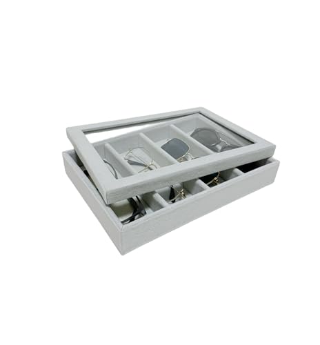 See-Through Cover for Grey Velvet Stackable Organizer Premium Quality Stackable Tray PlexiGlass Lid - size: Glass Lid