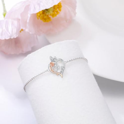 TOUPOP Gifts for Women Rose Heart Initial Bracelet 925 Sterling Silver Butterfly Letter Link Bracelet Love Jewelry Anniversary Birthday Gifts for Wife Girlfriend Mom Her - style: Initial B