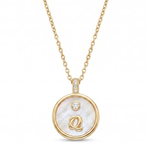 Initial Necklaces for Women Mother of Pearl Gold Letter Necklace Pendant - color: Letter Q