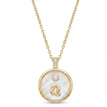 Initial Necklaces for Women Mother of Pearl Gold Letter Necklace Pendant - color: Letter Q