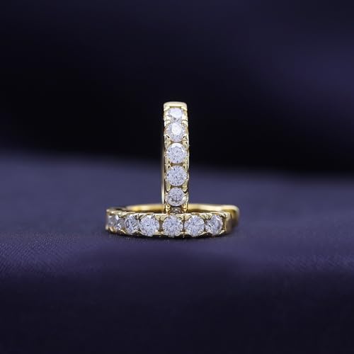 Dainty Cartilage Huggie Hoop Earrings Women in 18K Gold Plated | Round Moissanite in 18K Gold Plated Jewelry for Her - color: Yellow Gold, size: 13 MM