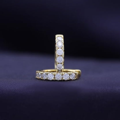 Dainty Cartilage Huggie Hoop Earrings Women in 18K Gold Plated | Round Moissanite in 18K Gold Plated Jewelry for Her - color: Yellow Gold, size: 13 MM