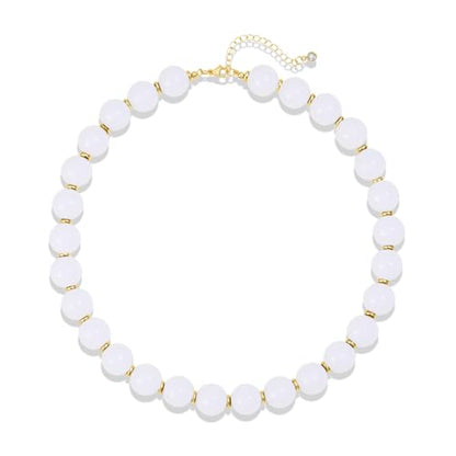 Colorful Beaded Necklace for Women Chunky Resin Beads Choker Necklaces Boho Statement Necklace Summer Vacation Y2K Jewelry - color: White