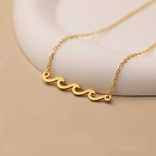 Baydurcan Dainty Gold Necklace for Women Ankh Mom Jesus Sun Star Necklace | 14K Gold Plated Pendant Necklaces Gifts for Friends Sister Mother, Birthday, Christmas, Graduation, Inspirational Gifts - style: Wave