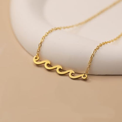 Baydurcan Dainty Gold Necklace for Women Ankh Mom Jesus Sun Star Necklace | 14K Gold Plated Pendant Necklaces Gifts for Friends Sister Mother, Birthday, Christmas, Graduation, Inspirational Gifts - style: Wave