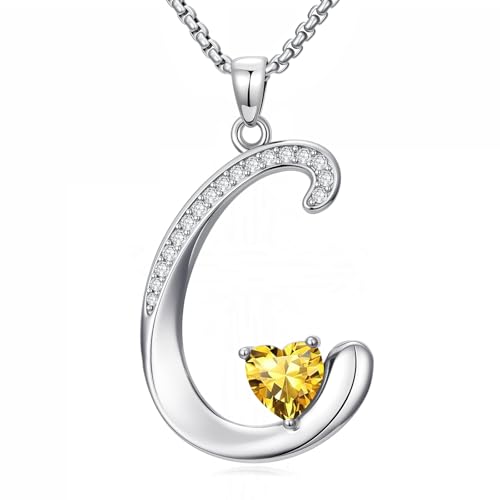 A to Z Initial Birthstone Pendant Necklaces Name Jewelry for Women | 18K White Gold Plated Personalized Alphabet Jewelry Anniversary Christmas Birthday Gifts for Wife Her Daughter Girlfriend - color: C Initial-11-Nov