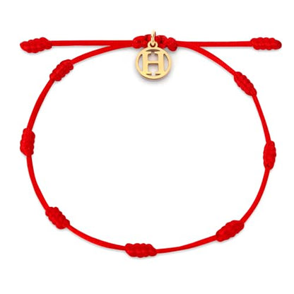 Red String Bracelet with Initial Letter and 7 Protective Knots – Adjustable Kabbalah Bracelet for Women & Men, Personalized Good Luck Charm for Positive Energy - color: H