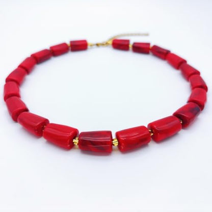 Red Beaded Necklace for Women Chunky Beaded Necklace Adjustable Acrylic Bead Choker Necklaces Big Statement Necklaces Jewelry Accessories - color: 17MMCylindricalBead