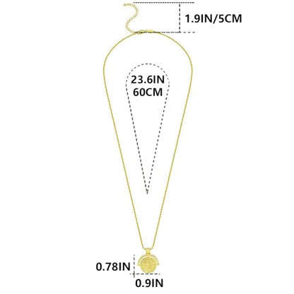 FRUMOS Dainty Layered Choker Necklace 18k gold Plated Y Pendant Commemorative coin Necklace Multilayer Bar Disc Necklace Adjustable Layering Choker Necklaces fashion jewelry for Women Girls - color: Rome Coin Necklace