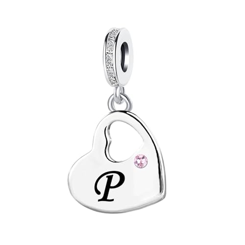 KunBead Initial A-Z Letter Pink Heart Alphabet Birthday Dangle Love Charms Compatible with Pandora Charm Bracelet for Auntie Friend Sister Mom Daughter Nana Granddaughter Wife - style: Letter P
