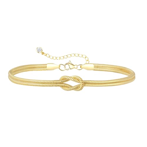 14K Gold Plated Dainty Stackable Bracelet Set, Heart Pearl Knot Beaded Chain Women Gift - color: Gold