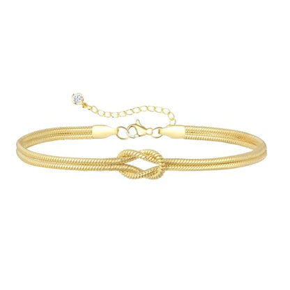 14K Gold Plated Dainty Stackable Bracelet Set, Heart Pearl Knot Beaded Chain Women Gift - color: Gold