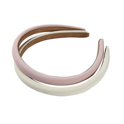 Scunci All Day Hold Padded Headbands for Women & Girls – Soft & Comfortable No-Slip Hairbands for Styling & Everyday Wear, Chic Pink & Off-White, 2-Pack
