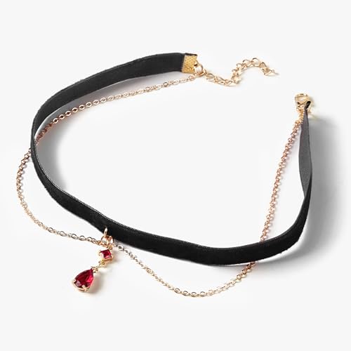 Fesciory Black Necklaces for Women, Adjustable Layered Velvet Leather Lace Collar Necklace, Goth Jewelry Gifts. - color: Red Pendant