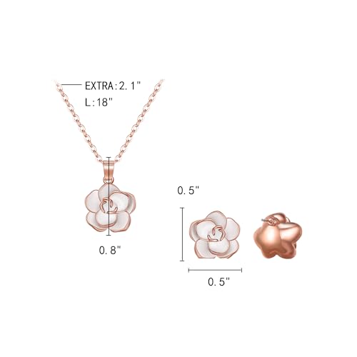 EleQueen Rose Flower Necklace Earrings Bracelet Set for Women - color: White-Rose Gold-Tone