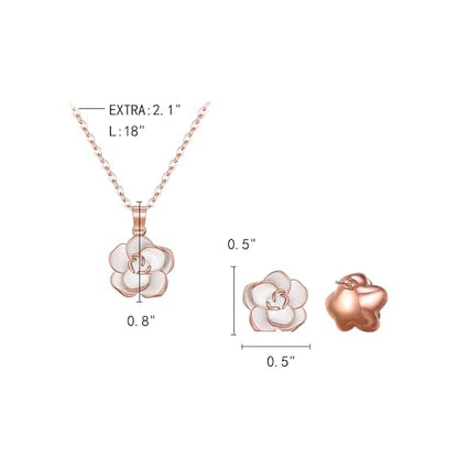 EleQueen Rose Flower Necklace Earrings Bracelet Set for Women - color: White-Rose Gold-Tone