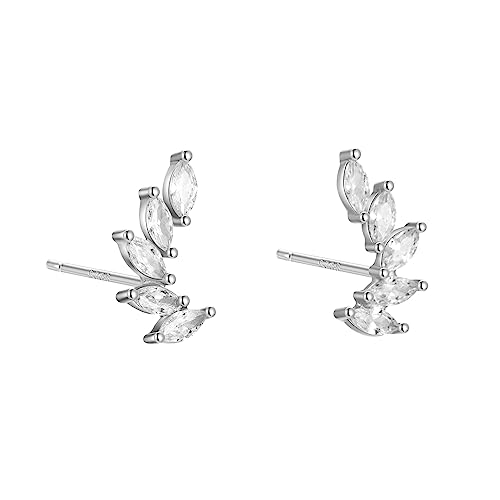 Rnivida 925 Sterling Silver Dainty Cz Climber Stud Earrings, Hypoallergenic Small Cubic Zirconia Ear Crawler Earring for Women - color: Wing- Silver