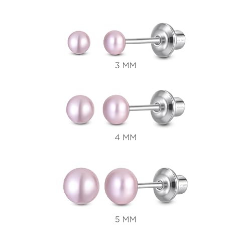 Pearl Screw Back Stud Earrings, 925 Sterling Silver Hypoallergenic - color: Pink, size: 4mm-Medium