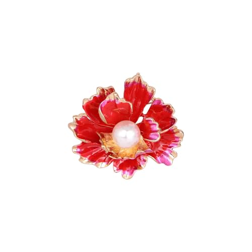 Flower Pearl Brooch Pins for Women Rhinestone Floral Lapel Pin Vintage Jade Orchid Magnolia Brooches Festival Holiday Wedding Party Prom Dress Jewelry Accessories - color: BRed