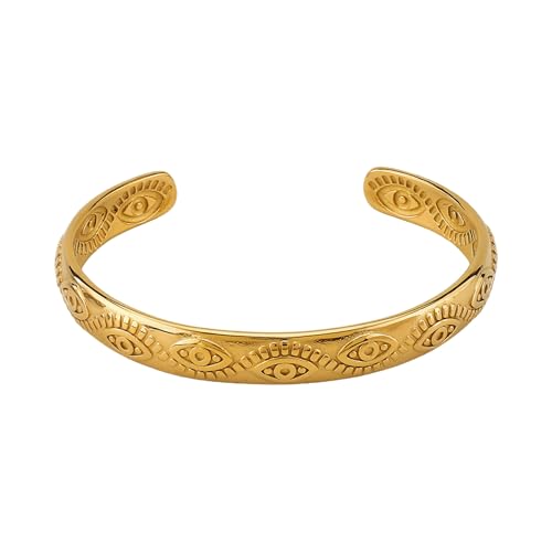 Evil Eye Bracelet, Chunky Gold Bangle Silver Boho Bracelets Open Bohemian Trendy Statement Adjustable Stainless Steel For Women Jewelry Gifts - color: Gold Eye