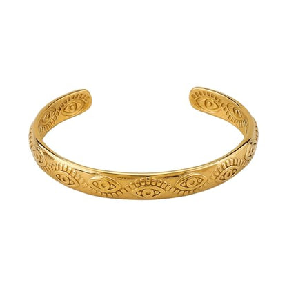 Evil Eye Bracelet, Chunky Gold Bangle Silver Boho Bracelets Open Bohemian Trendy Statement Adjustable Stainless Steel For Women Jewelry Gifts - color: Gold Eye