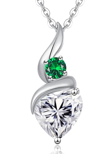 ANDSO Heart Moissanite Necklaces Birthday Jewelry Gifts for Women | S925 Silver /Gold Plating Birthstone Necklace, Ideal Anniversary Christmas Valentine Present for Mom Wife Her Girlfriend - style: Silver-2 Carat- Emerald Green