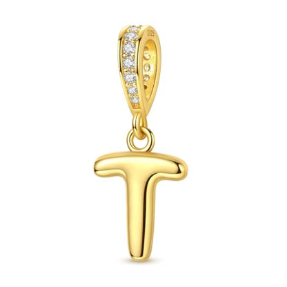 Hapour Gold Initial Letter Charms 925 Sterling Silver Alphabet Beads | 14K Gold Plated, A-Z Letter Charms, For Bracelets Necklace, Cubic Zirconia, DIY Dangle Pendant Beads, For Women Mom - color: Golden initial letter T
