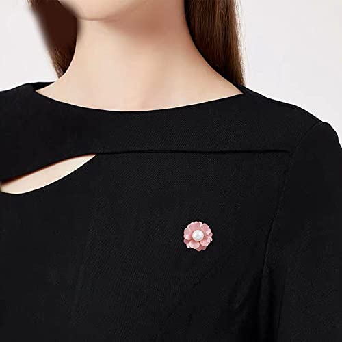 Women Camellia Flower Pearl Enamel Brooch Pins for Ladies Jewelry Fashion - color: Pink
