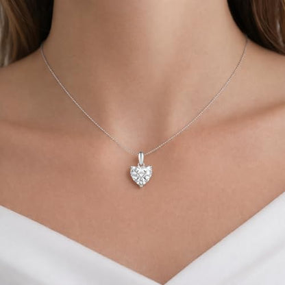 Savlano 925 Sterling Silver Moissanite Pendant Necklace, 6MM,8MM Round, Princess & Heart Cut 0.8–2CT D Color, with 18" Box Chain for Women – Comes with A GRA Certificate – Made in Italy - style: 2ct 8mm Heart Cut