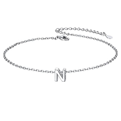 ChicSilver Initial Bracelet for Women 925 Sterling Silver Letter Initial Bracelet Dainty Personalized 26 Alphabet Jewelry Gifts for Birthday Anniversary Wedding - style: N