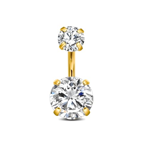 FECTAS 14g Belly Button Rings Surgical Steel CZ Petite Navel Ring for Women Body Piercing Jewelry Petite select Barbell Len 6mm 8mm 10mm 12mm 14mm Silver - style: gold-1pcs-6mm bar