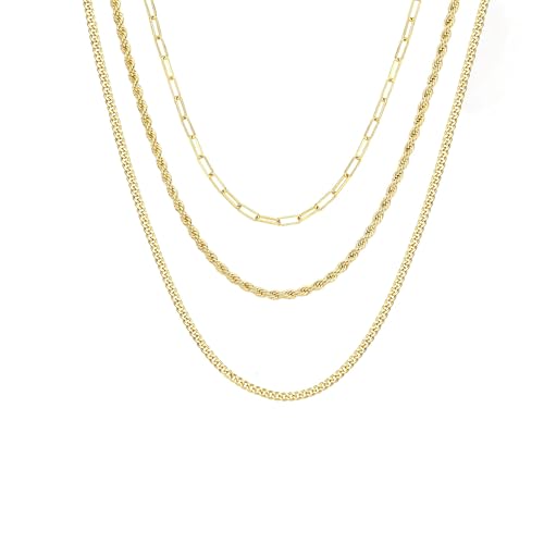 CHESKY 14K Gold Plated Layered Chain Necklace for Women | Trendy Cuban Link Chain, Chunky Paperclip Chain, Toggle Clasp Necklace, Fashion Gold Jewelry, Daily Gift for Women - style: Paperclip/Rope/Cuban-GD