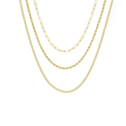 CHESKY 14K Gold Plated Layered Chain Necklace for Women | Trendy Cuban Link Chain, Chunky Paperclip Chain, Toggle Clasp Necklace, Fashion Gold Jewelry, Daily Gift for Women - style: Paperclip/Rope/Cuban-GD
