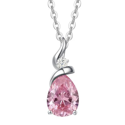 FANCIME 14K Solid White Gold Birthstone Pendant Necklace for Women with Diamond Pear Shaped Teardrop Necklace Birthday Gifts for Mom Women,Sterling Silver Chain 16" + 2" Extender - color: 10-Pink tourmaline