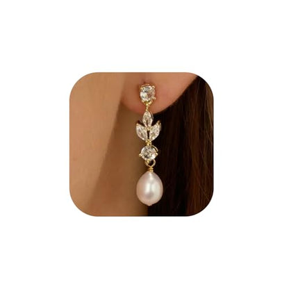 Pearl Earrings for Women Gold Pearl Drop Dangle Earrings Wedding Bridal Bridesmaid Jewelry Gifts for Women - color: Drop pearl-2