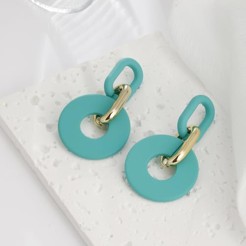 RUOFFETA Acrylic Rectangle Earrings, Fashion Acrylic Square/Oval/Hoop Statement Drop Earrings for Women - color: Aqua Round