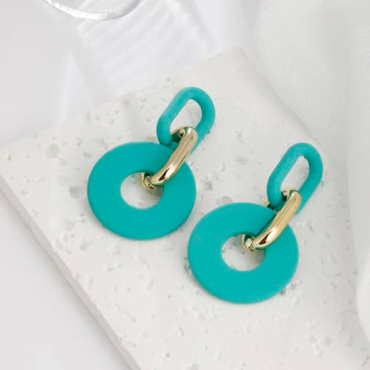 RUOFFETA Acrylic Rectangle Earrings, Fashion Acrylic Square/Oval/Hoop Statement Drop Earrings for Women - color: Aqua Round