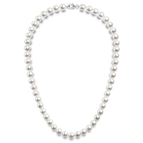 PAVOI 925 Sterling Silver Round Simulated Shell Pearl Necklace Strand | Pearl Choker Necklace | Jewelry for Women - size: 22 Inches, style: 8mm