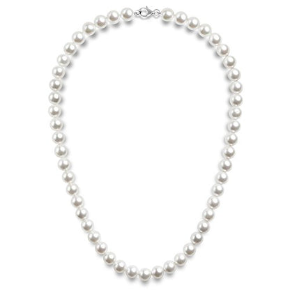 PAVOI 925 Sterling Silver Round Simulated Shell Pearl Necklace Strand | Pearl Choker Necklace | Jewelry for Women - size: 22 Inches, style: 8mm