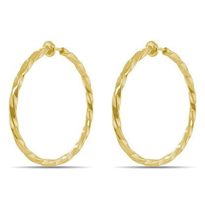 Clip On Spring Hoop Earrings for Non-Pierced Ears - color: Gold-Tone Twisted, size: 40mm