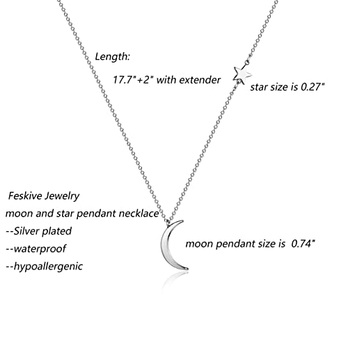 14k Gold/Silver Plated Crescent Moon Necklace Tiny Moon and Star NecklaceDainty Sun Leaf Necklace Gold Pendant Necklace for Women Delicate Minimalist Jewelry - color: Moon Star-Silver