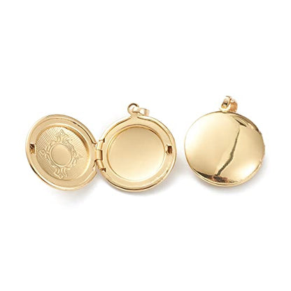 Craftdady 18K Gold Plated Brass Photo Locket Frame Pendants Charms for Necklaces Personalized Jewelry Crafts Making - size: 23x20mm Round