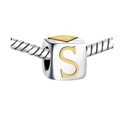 KunBead Initial A-Z Letter Gold Heart Alphabet Love Bead Birthday Charms Compatible with Pandora Charm Bracelet for Women - style: Letter S