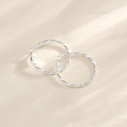14K Gold/Silver Plated Twisted Hoop Earrings for Women - Sparkly Diamond-Cut Large Hoops with 925 Sterling Silver Post, Lightweight Hypoallergenic Trendy Jewelry Gifts (30mm / 40mm) - size: Silver 40mm